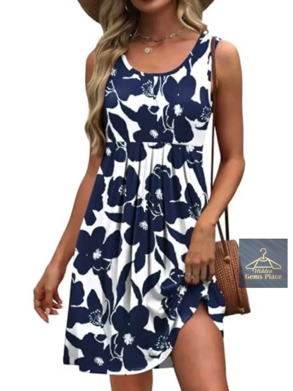 Sleeveless Midi Pleated A-Line Tank Dress Rayon Blend Summer Casual
